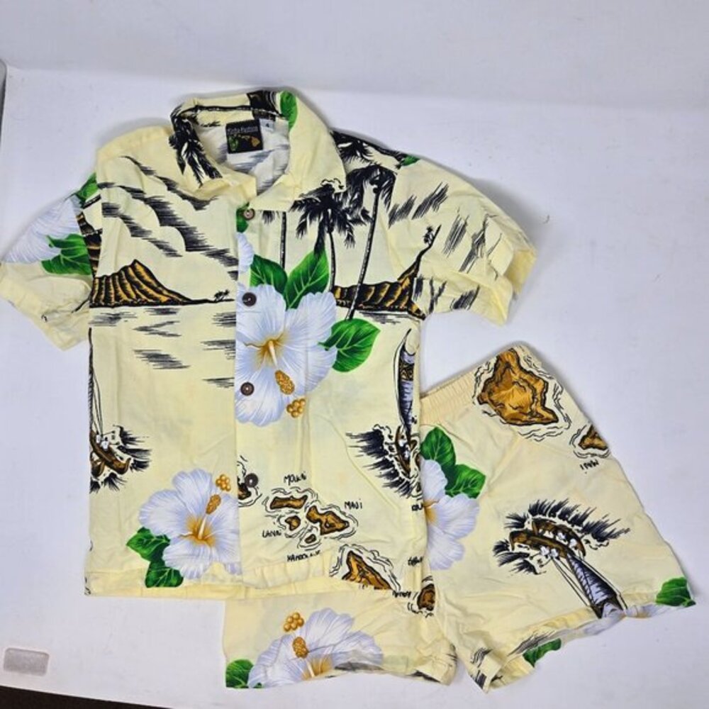 Vintage Aloha Kids Hawaiin Shirt and Shorts Set Tropical‎ Vacation Summer